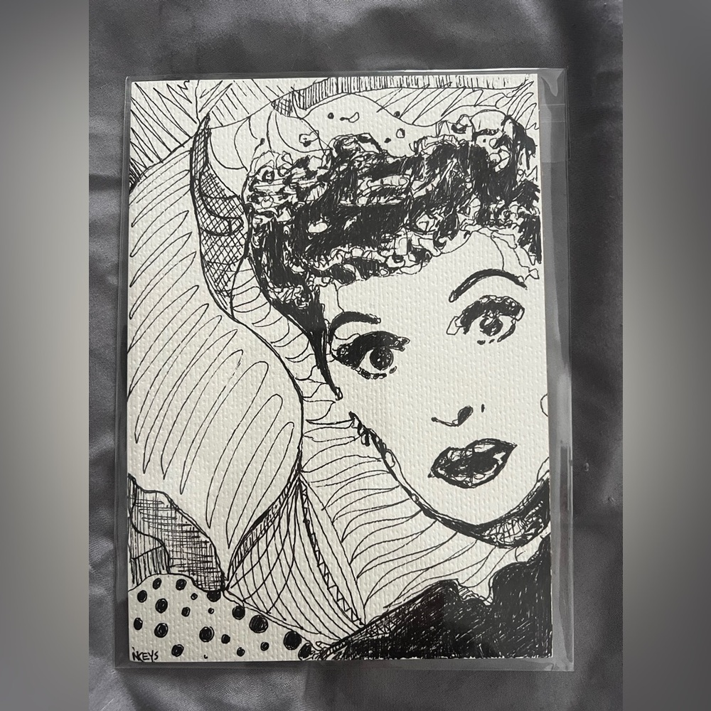 I love Lucy Pen & Ink Original Art Portrait Lucille Ball 5x7in fanart